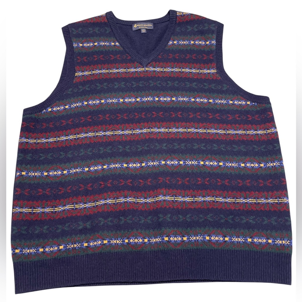 Brooks Brothers Fair Isle Merino Wool Sweater Vest XXL Old Money Italian Yarn